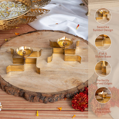 Brass Horizontal Swastika Symbol Diya (Set of 2)