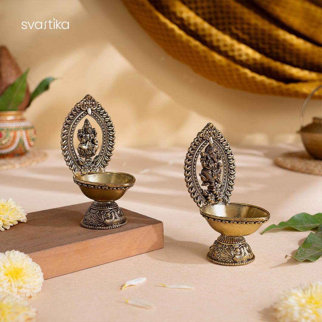 Brass Lakshmi Ganesh Diya Set (4.5 Inch)