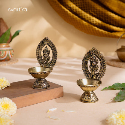 Brass Lakshmi Ganesh Diya Set (4.5 Inch)