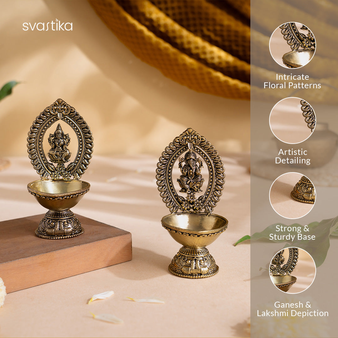 Brass Lakshmi Ganesh Diya Set (4.5 Inch)