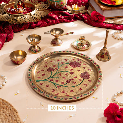 Brass Floral Meenakari Pooja Thali (10 Inch)