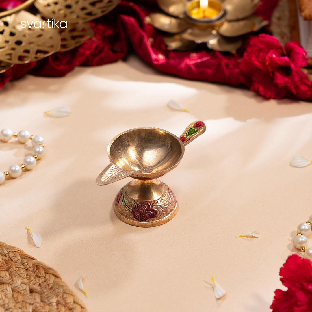 Brass Floral Meenakari Pooja Thali (10 Inch)