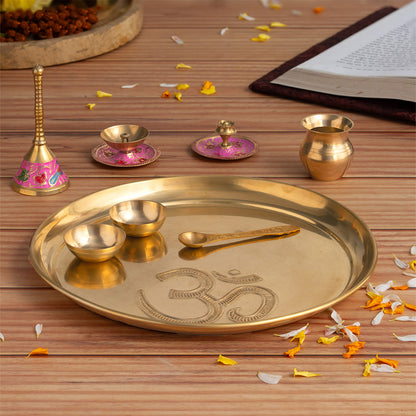 Brass Om Engraved Pooja Thali Set (10 Inch)