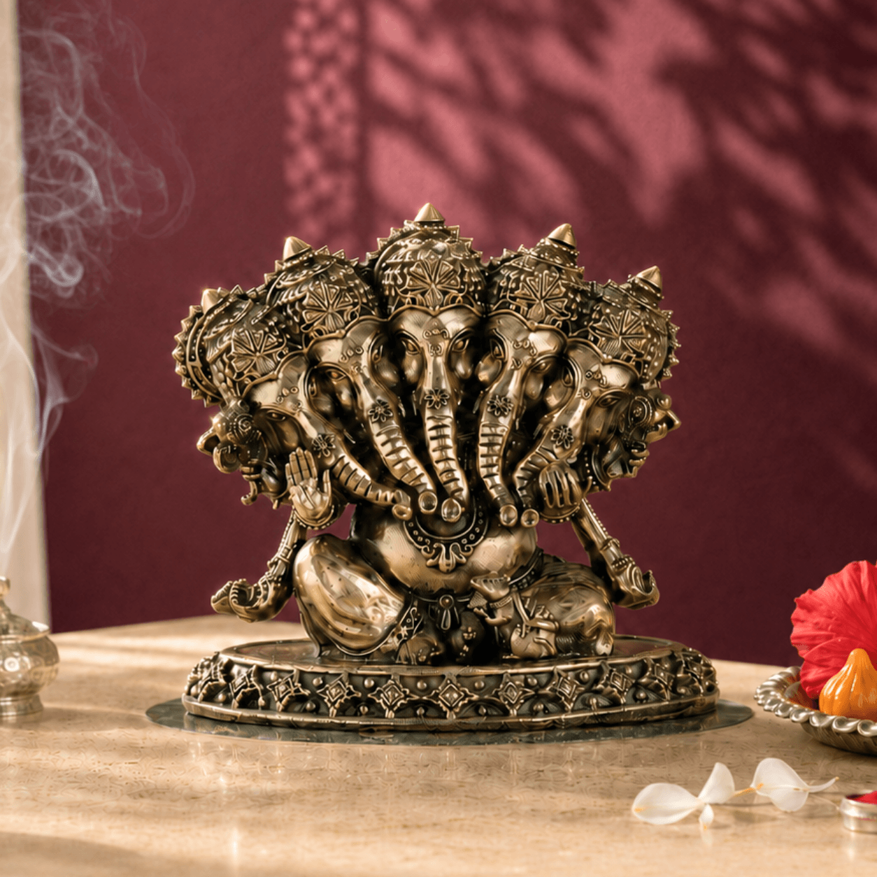Brass Panchamukhi Heramba Ganesha Idol (4.5 Inch)