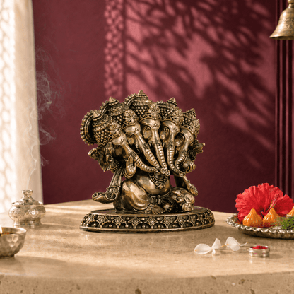 Brass Panchamukhi Heramba Ganesha Idol (4.5 Inch)