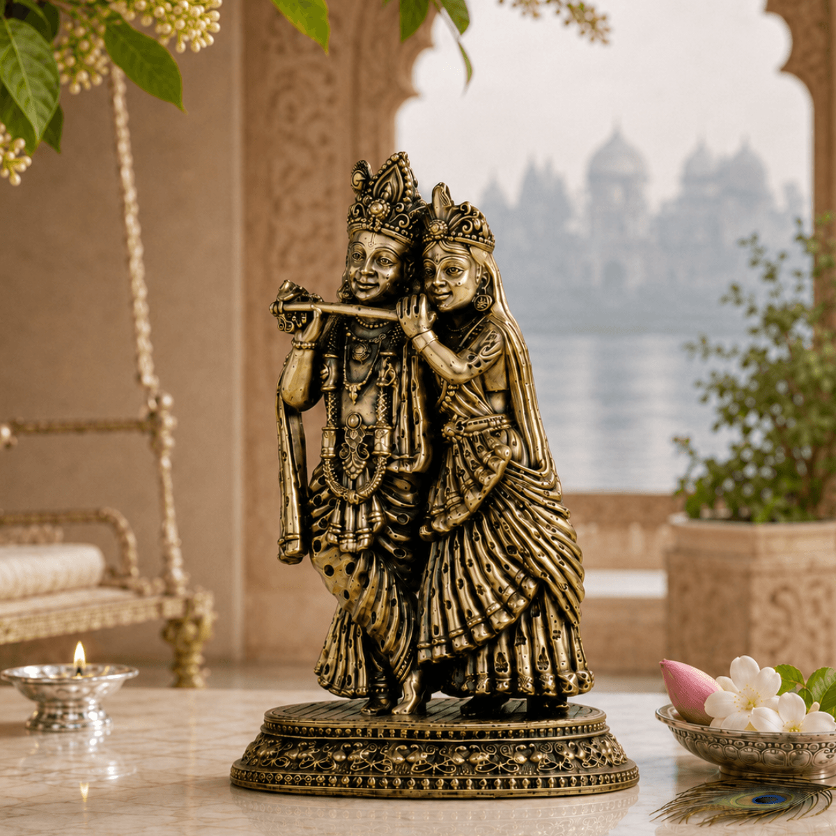 Brass Radha Krishna Murti With Tribhanga Posture (5 Inch)