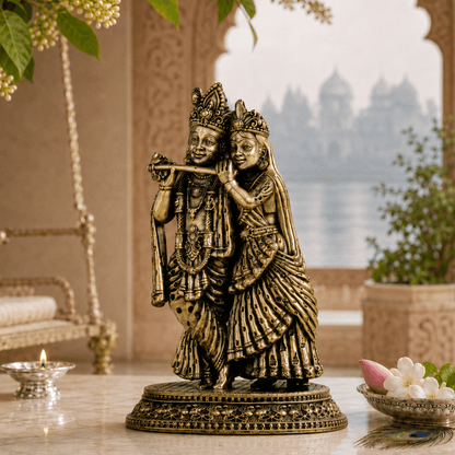 Brass Radha Krishna Murti With Tribhanga Posture (5 Inch)