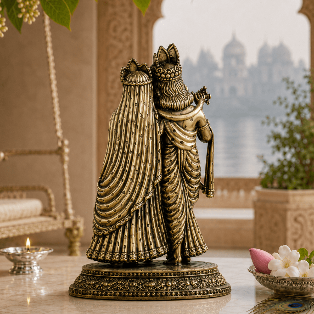 Brass Radha Krishna Murti With Tribhanga Posture (5 Inch)