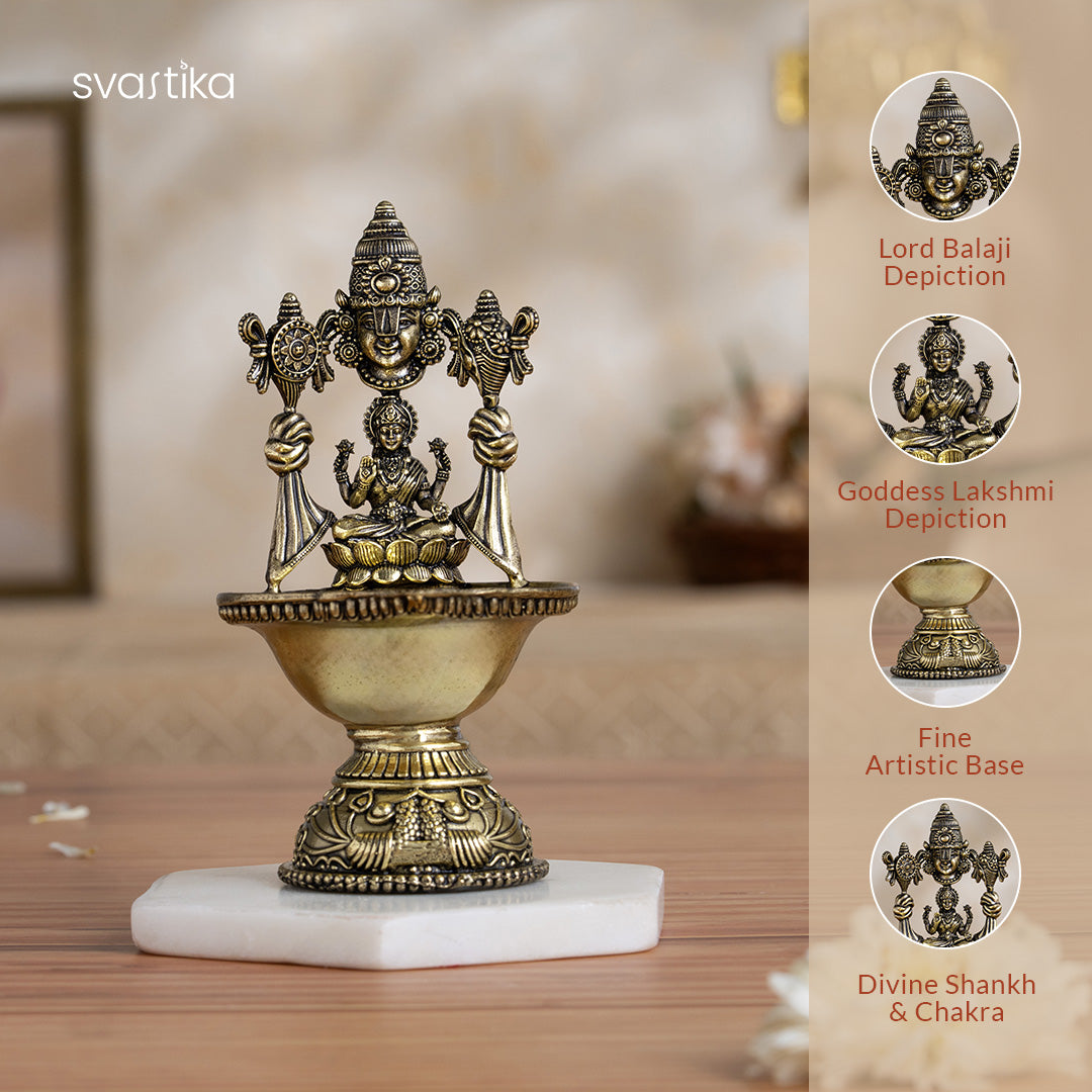 Brass Tirupati Balaji Lakshmi Divine Diya (5.5 Inch)