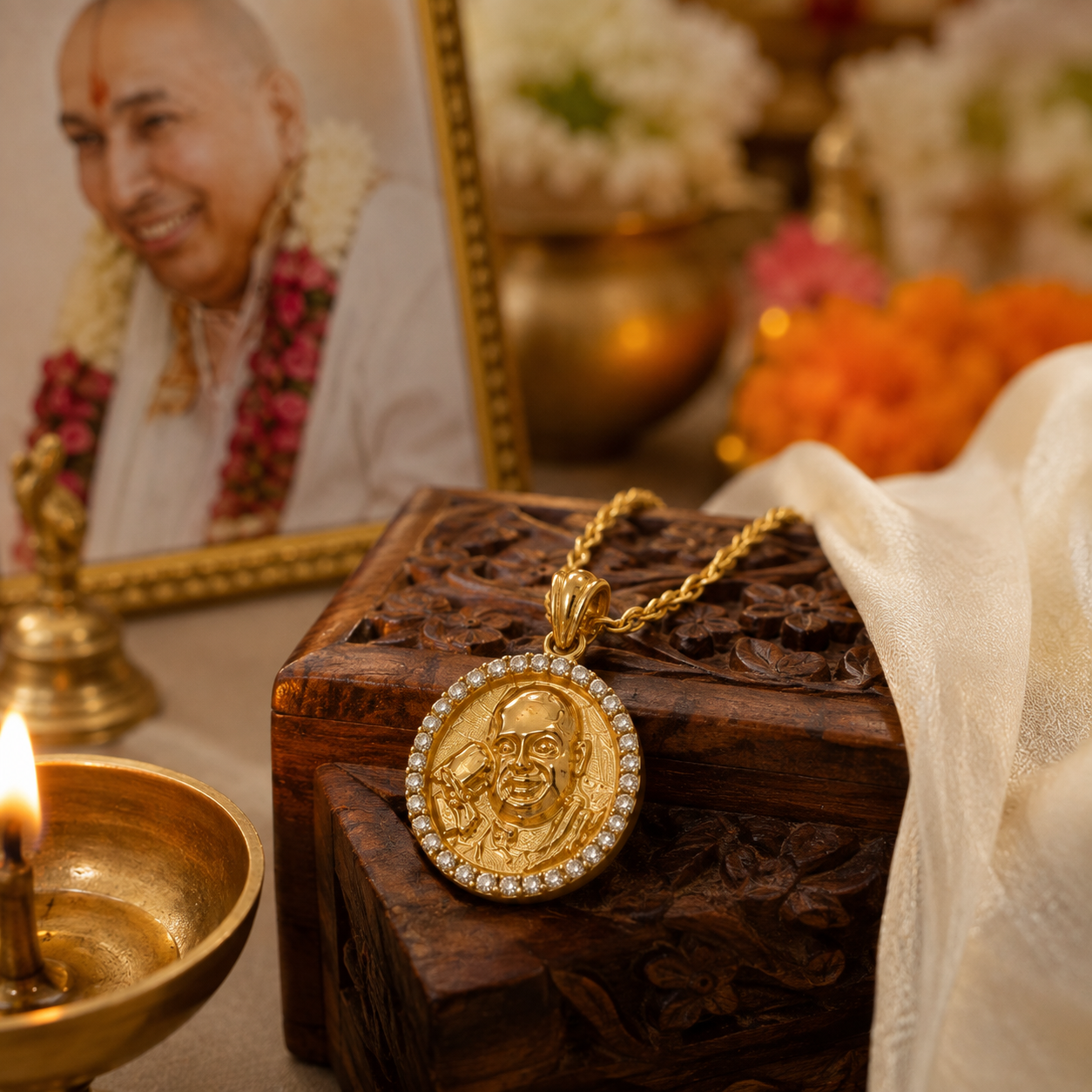 Shukrana Guru Ji Bade Mandir Pendant – Brass with Gold Finish