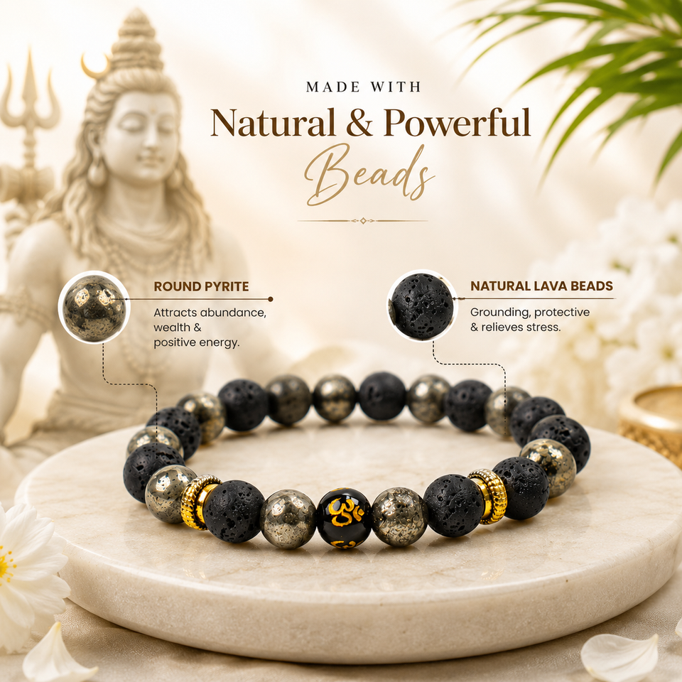 Om Pyrite Lava Bracelet