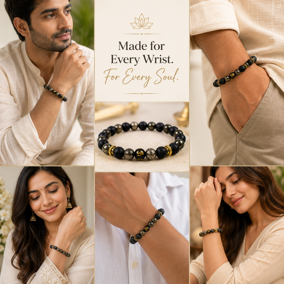 Om Pyrite Lava Bracelet