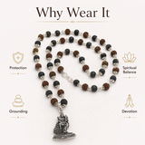 Silver-Capped Rudraksha Karungali Mala with Lord Murugan Pendant