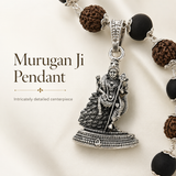 Silver-Capped Rudraksha Karungali Mala with Lord Murugan Pendant