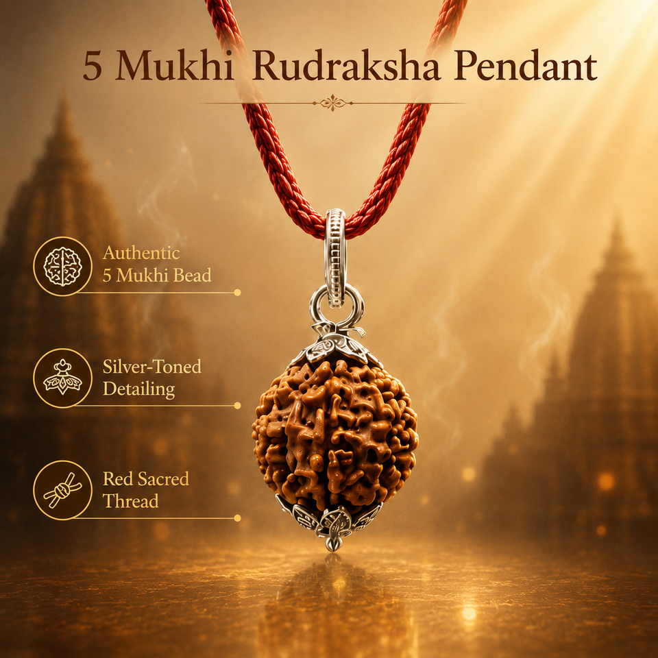 Sacred Harmony 5 Mukhi Rudraksha Pendant & Gold-Plated Bracelet Combo