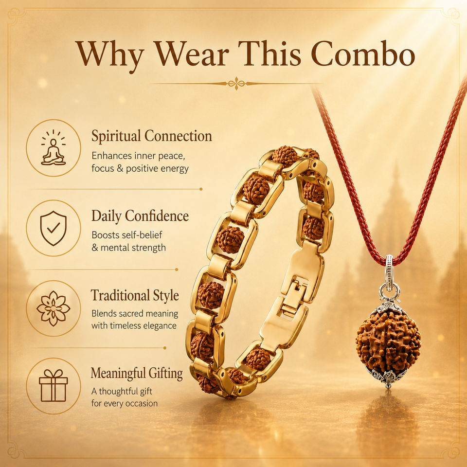 Sacred Harmony 5 Mukhi Rudraksha Pendant & Gold-Plated Bracelet Combo