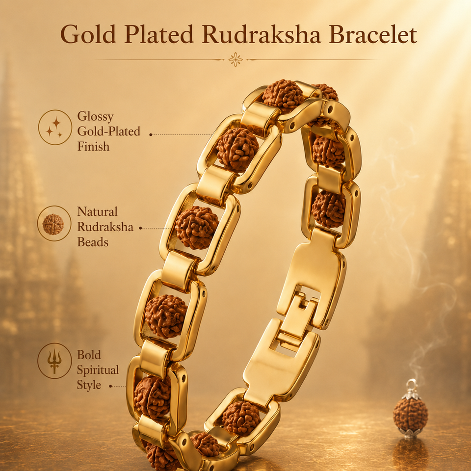 Sacred Harmony 5 Mukhi Rudraksha Pendant & Gold-Plated Bracelet Combo