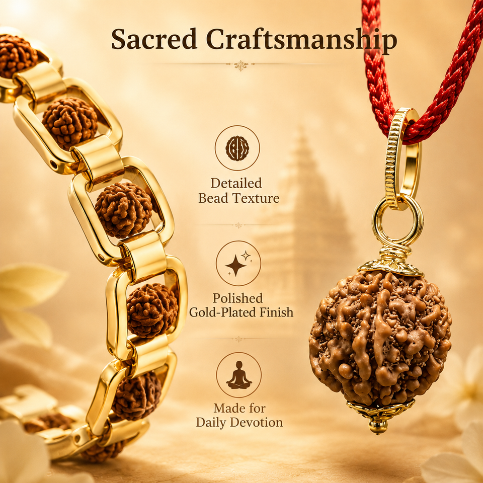 Divine Aura 7 Mukhi Rudraksha Pendant & Gold-Plated Bracelet Combo