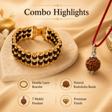 Powerful Double Layer gold plated rudraksha bracelet with 7 Mukhi Rudraksha Pendent