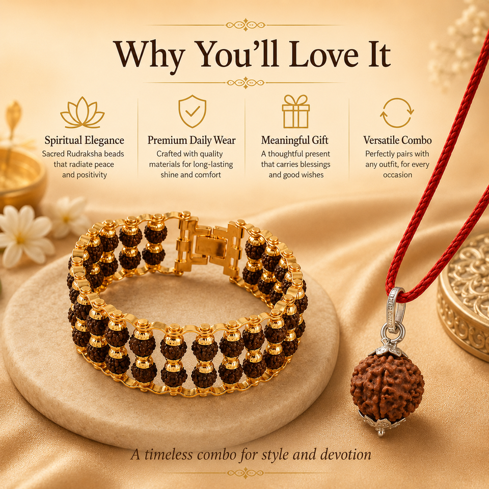 Powerful Double Layer gold plated rudraksha bracelet with 7 Mukhi Rudraksha Pendent