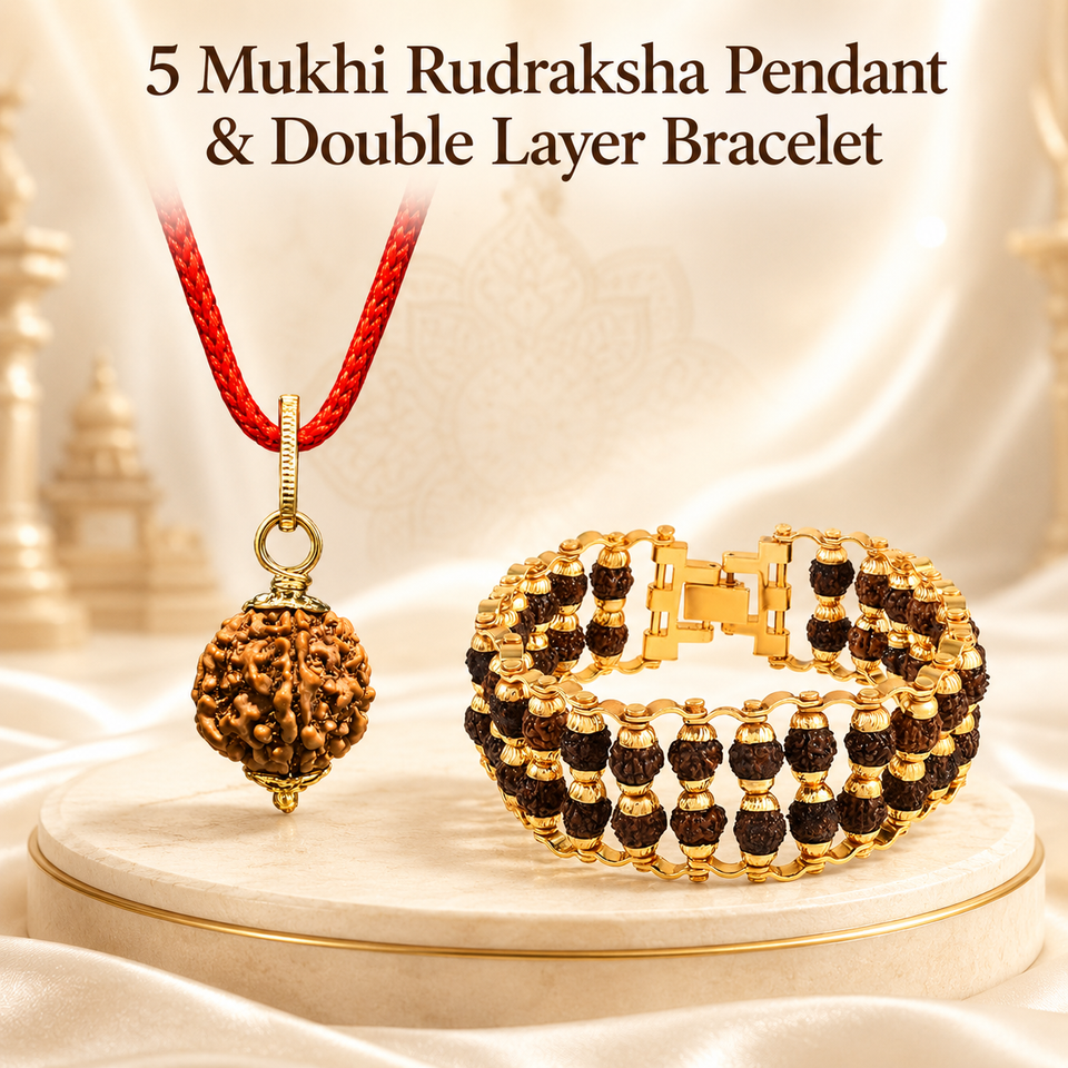 5 Mukhi Rudraksha Pendent with Double layer Bracelet