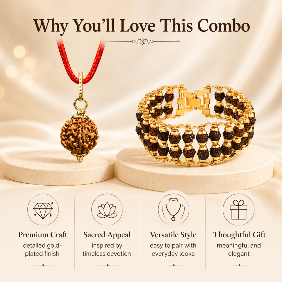 5 Mukhi Rudraksha Pendent with Double layer Bracelet