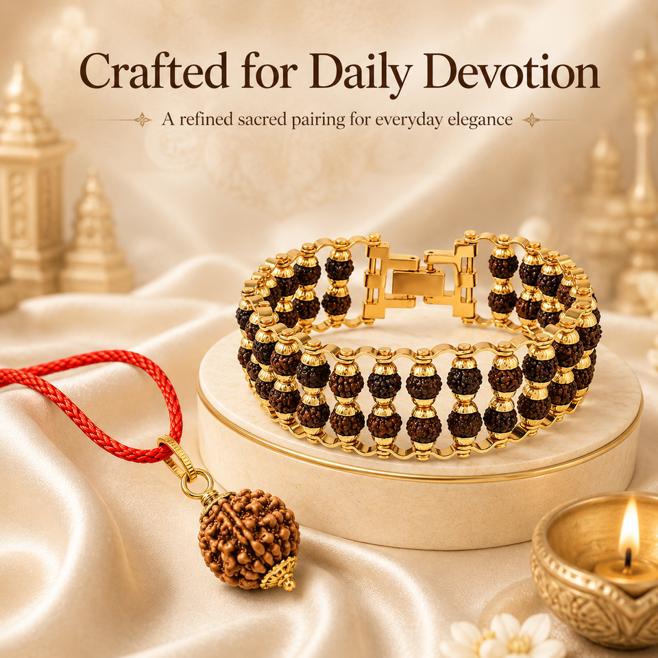 5 Mukhi Rudraksha Pendent with Double layer Bracelet