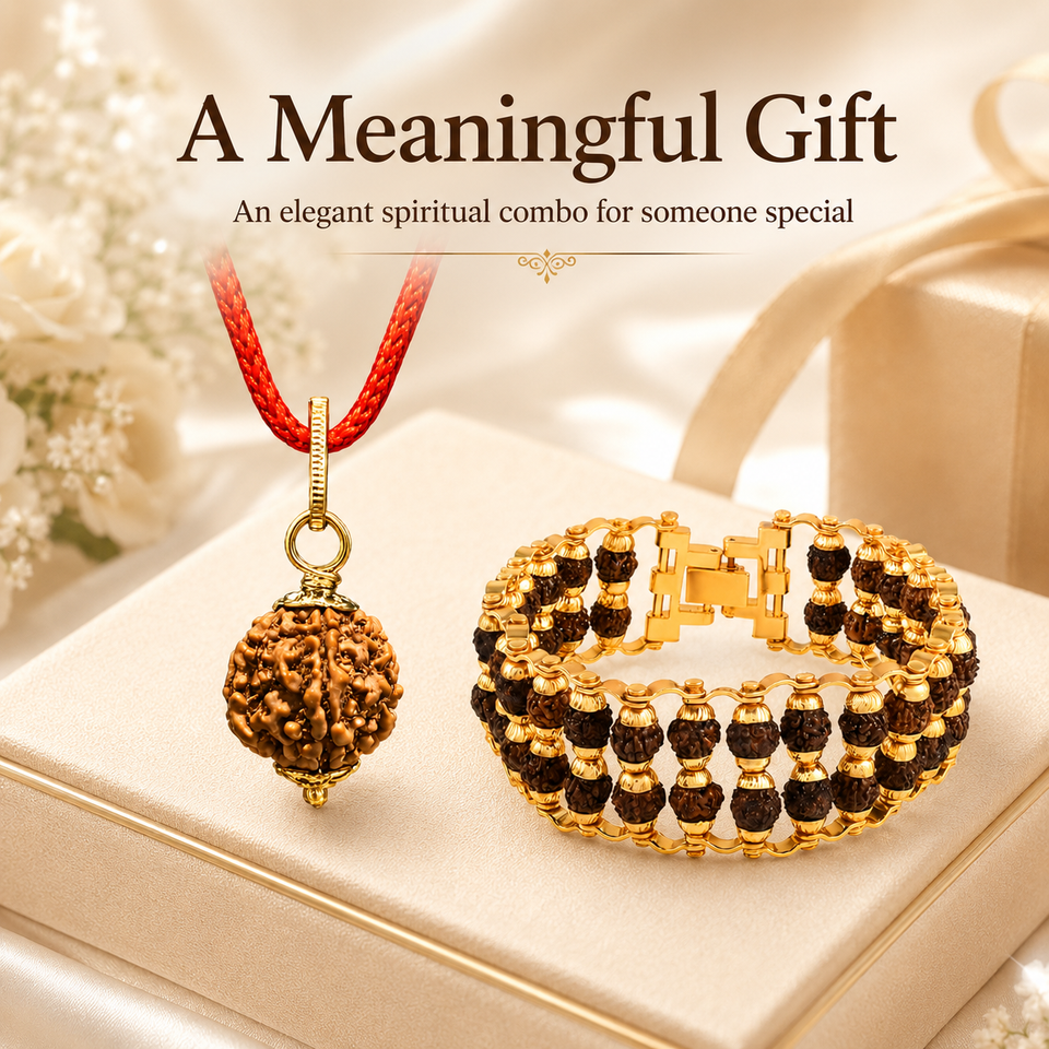5 Mukhi Rudraksha Pendent with Double layer Bracelet
