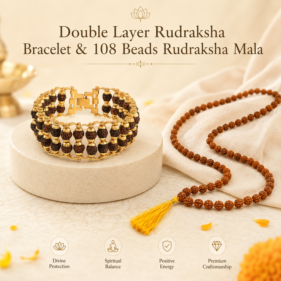 108 Beads Rudraksha Mala with Double Layer Bracelet combo