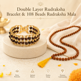 108 Beads Rudraksha Mala with Double Layer Bracelet combo