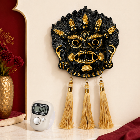 Kirtimukh  Wall Decor | Black With Tassel | Free Jaap Counter