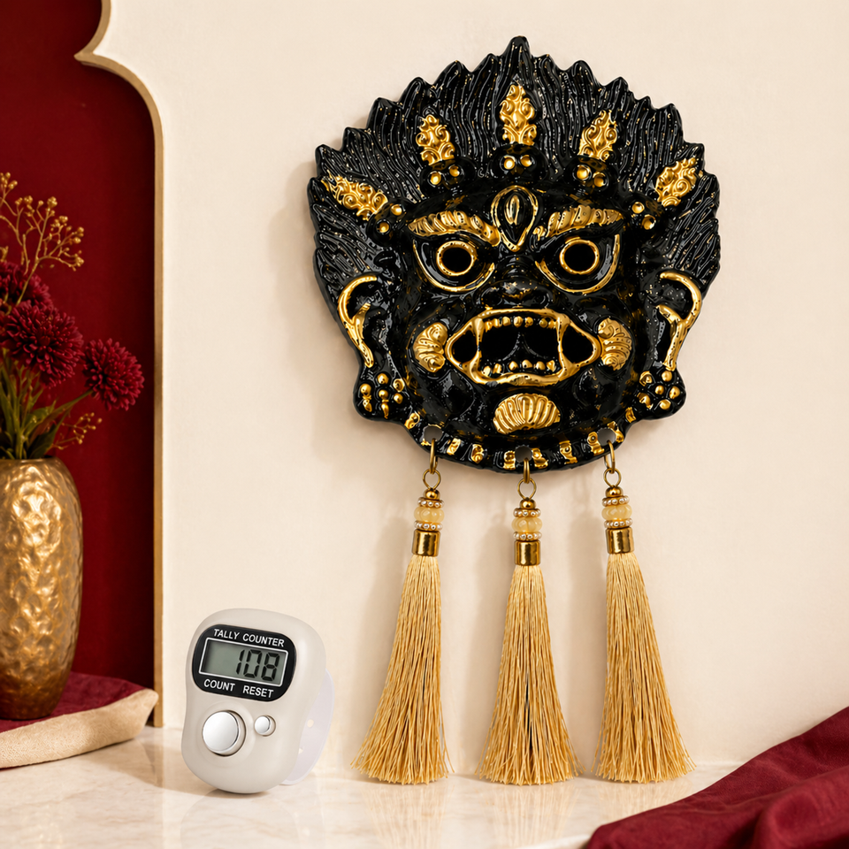 Kirtimukh  Wall Decor || Black With Tassel | Free Jaap Counter