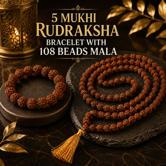 5 mukhi Rudraksha Bracelet with 108 Beads Mala Combo