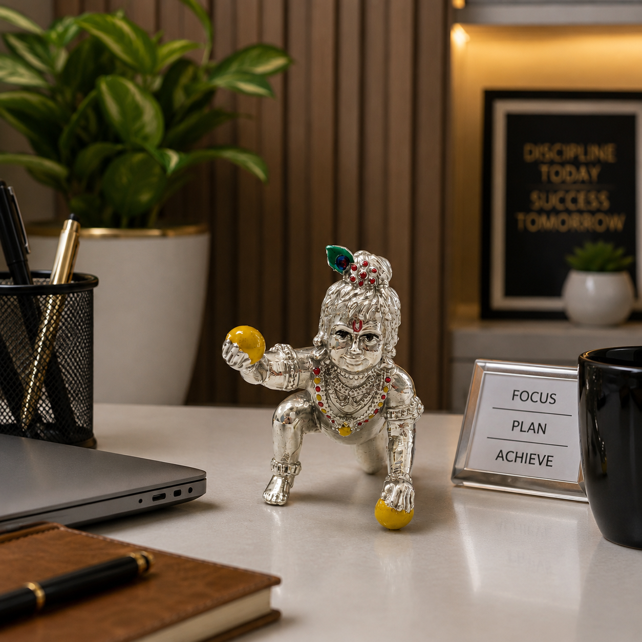 Laddu Gopal Idol in Silver Finish | Crawling Baby Krishna Murti with Makhan Ball | Home Temple & Janmashtami Puja