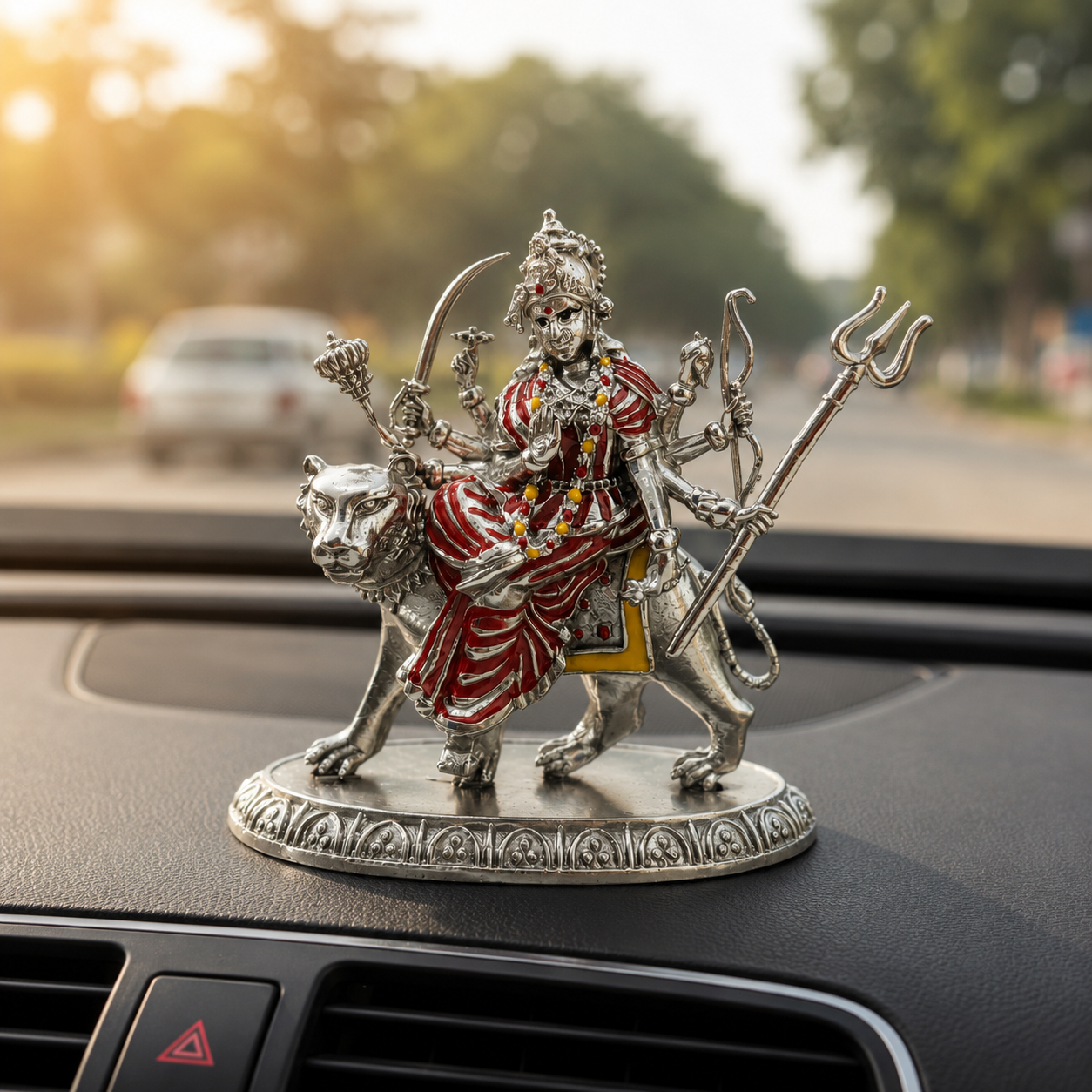 Maa Durga Idol | Brass Idol with Silver Finish | Sherawali Mata Murti for Home Temple