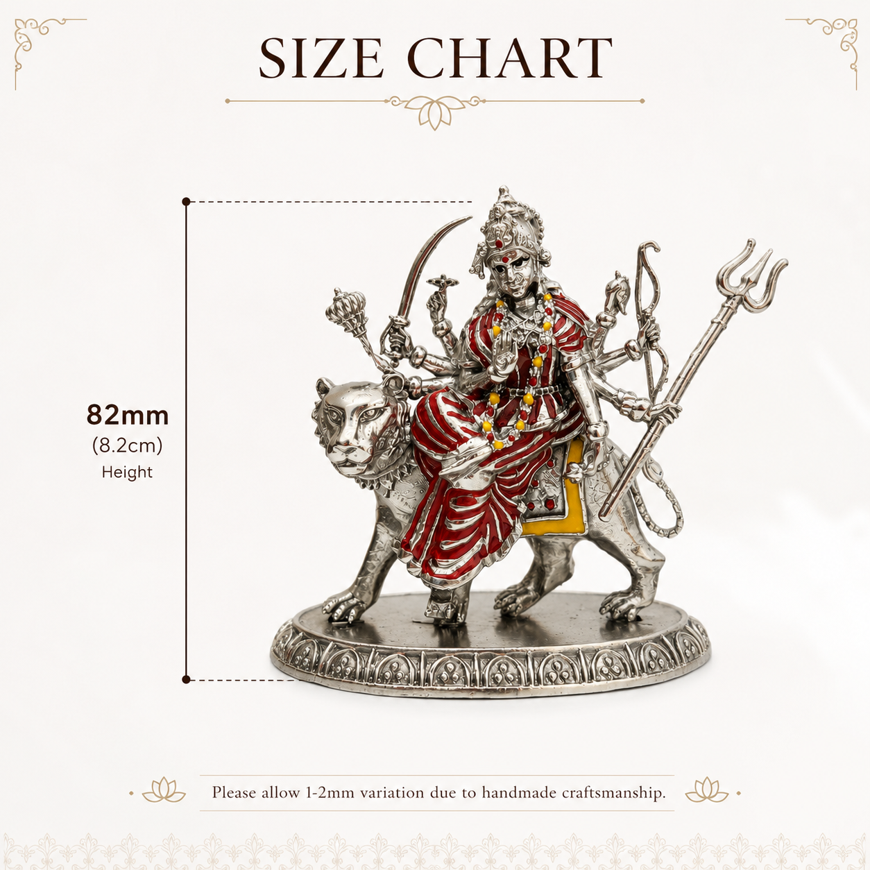 Maa Durga Idol | Brass Idol with Silver Finish | Sherawali Mata Murti for Home Temple