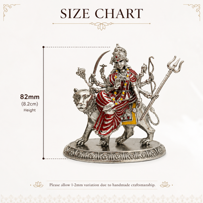 Maa Durga Idol | Brass Idol with Silver Finish | Sherawali Mata Murti for Home Temple