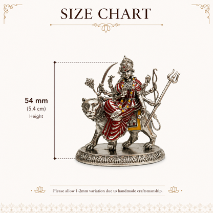Maa Durga Idol | Brass Idol with Silver Finish | Sherawali Mata Murti for Home Temple