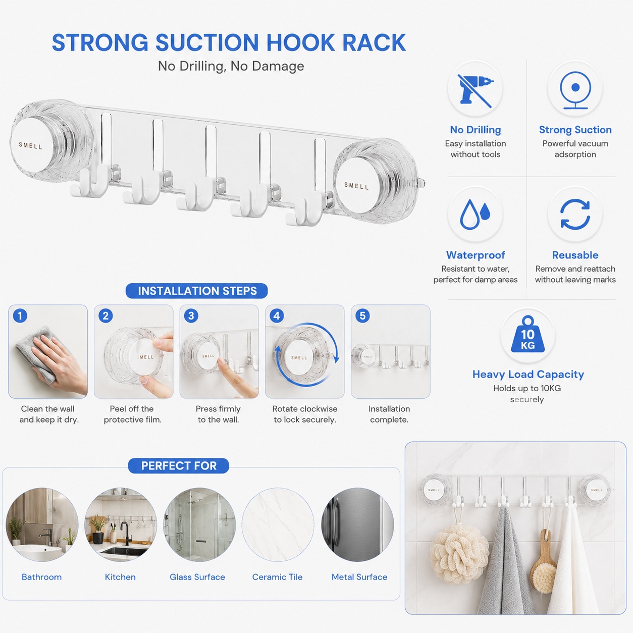Heavy-Duty No-Drill Suction Hooks