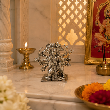 Panchmukhi Hanuman Idol in Brass with Silver Finish – Multi-Face Hanuman Ji Murti for Home & Office