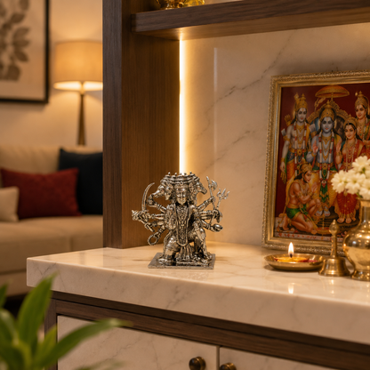 Panchmukhi Hanuman Idol in Brass with Silver Finish – Multi-Face Hanuman Ji Murti for Home & Office