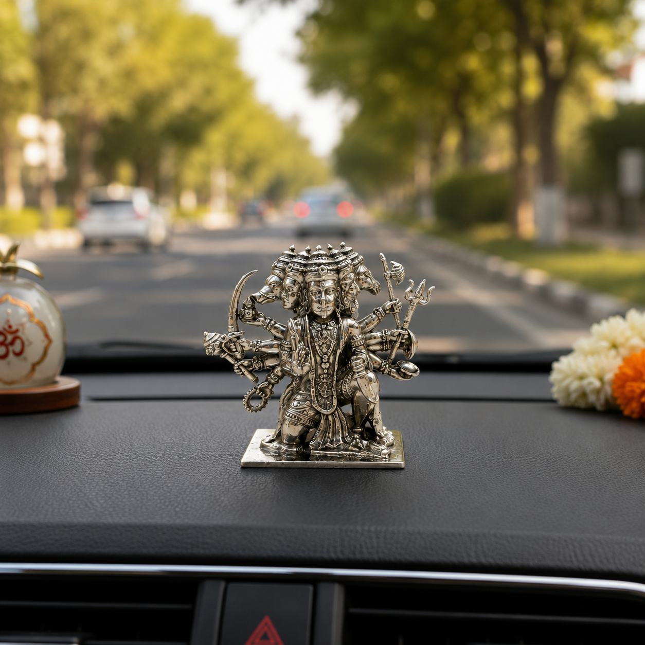 Panchmukhi Hanuman Idol in Brass with Silver Finish – Multi-Face Hanuman Ji Murti for Home & Office