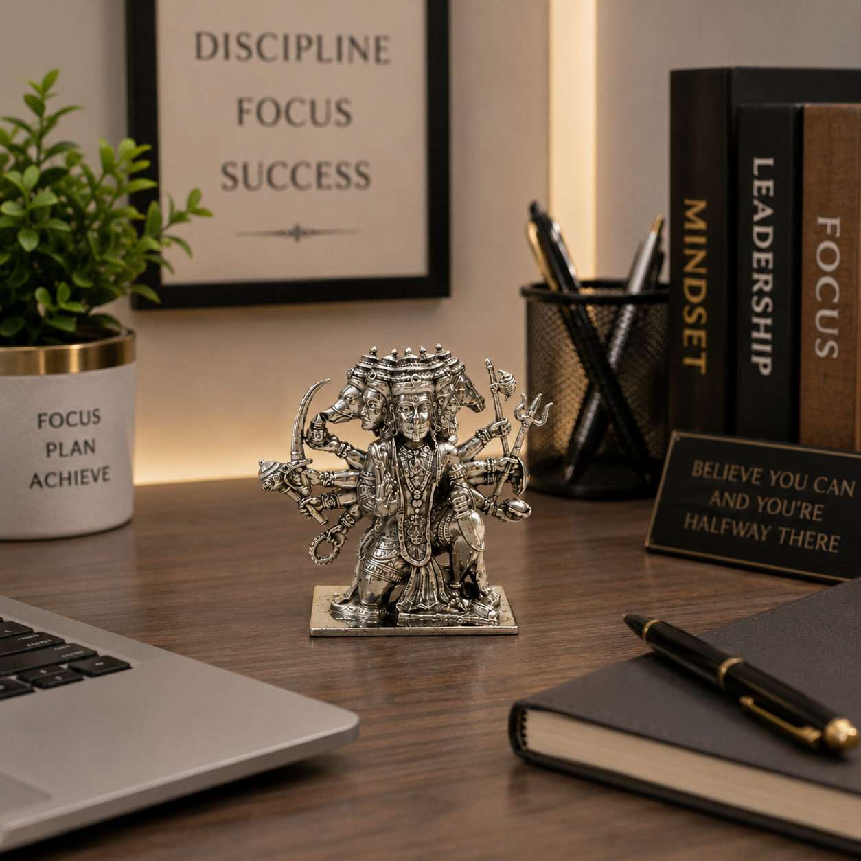 Panchmukhi Hanuman Idol in Brass with Silver Finish – Multi-Face Hanuman Ji Murti for Home & Office