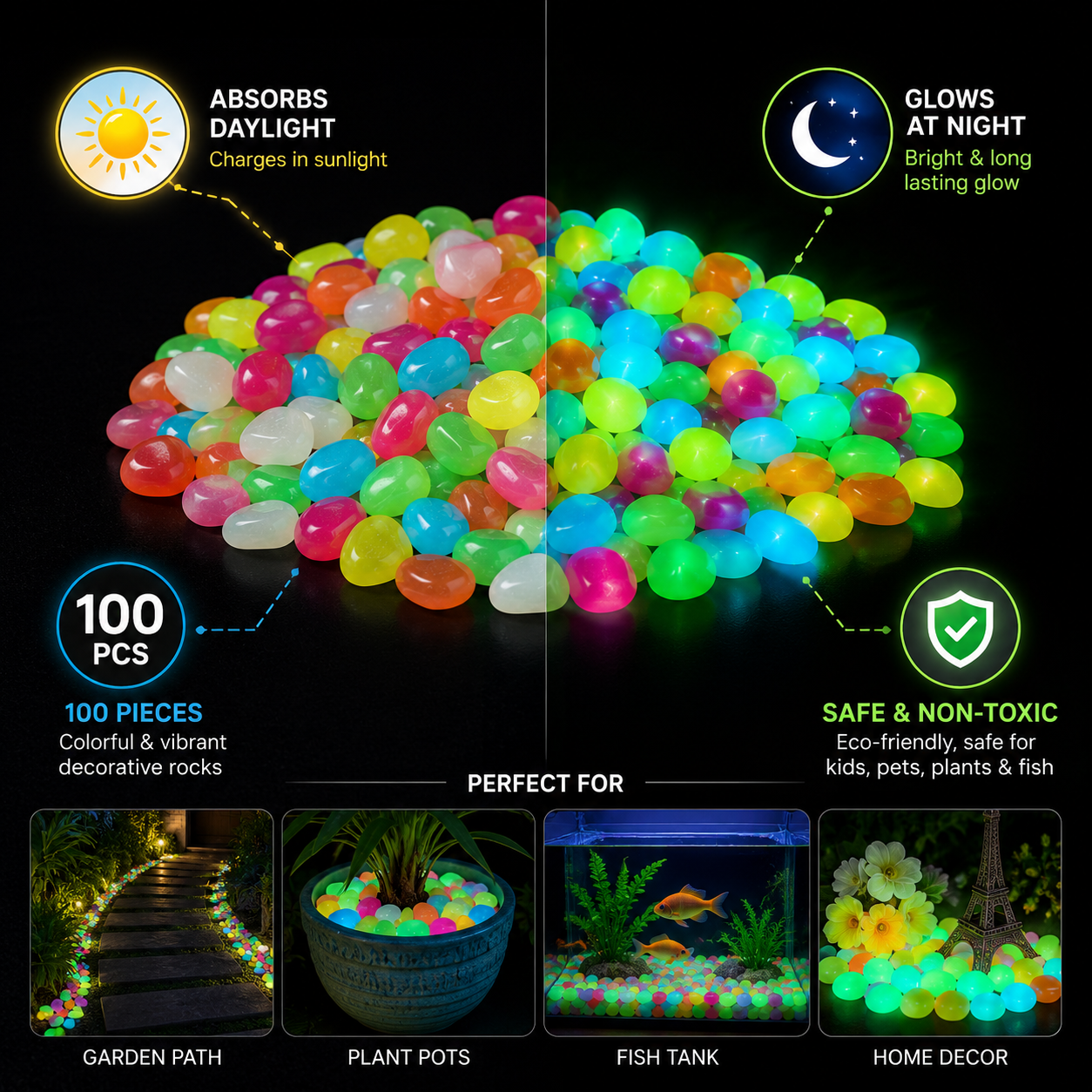 Glow in the Dark Garden Rocks (Pack of 100)