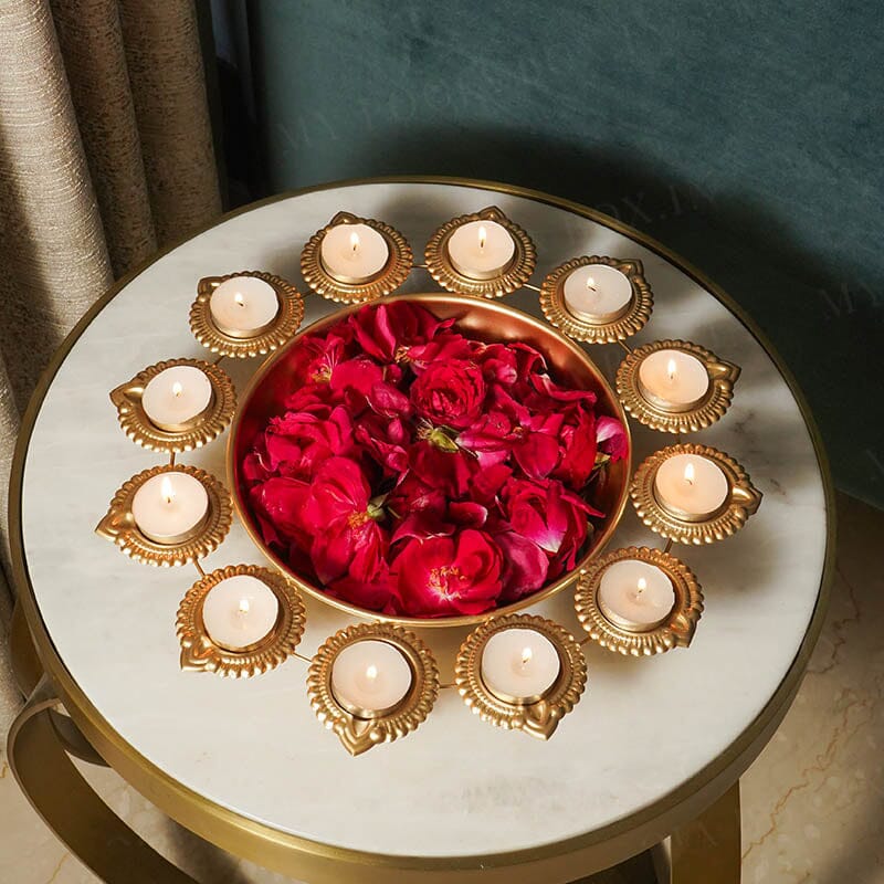 Aesthetic Floral Urli With Diya