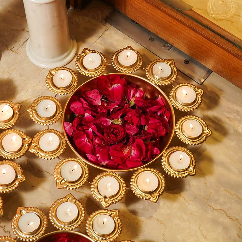 Aesthetic Floral Urli With Diya