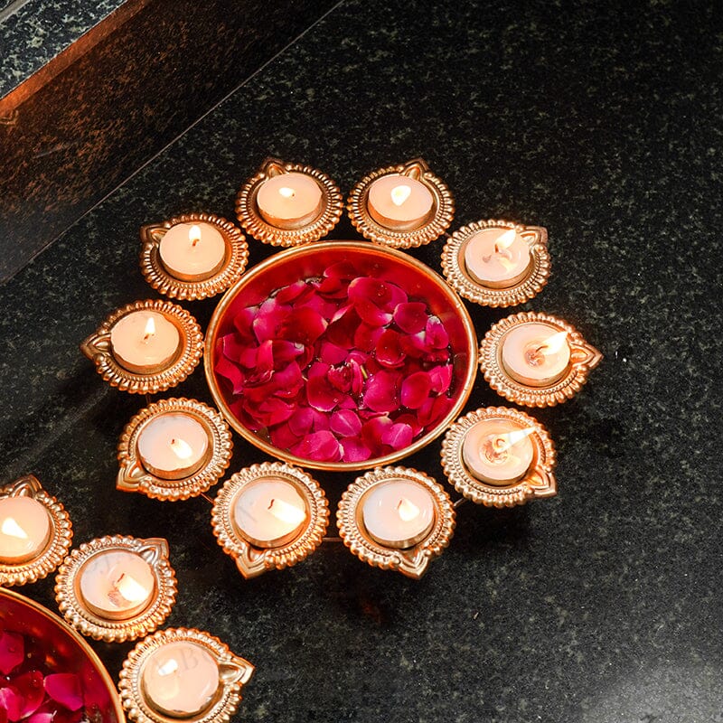 Aesthetic Floral Urli With Diya