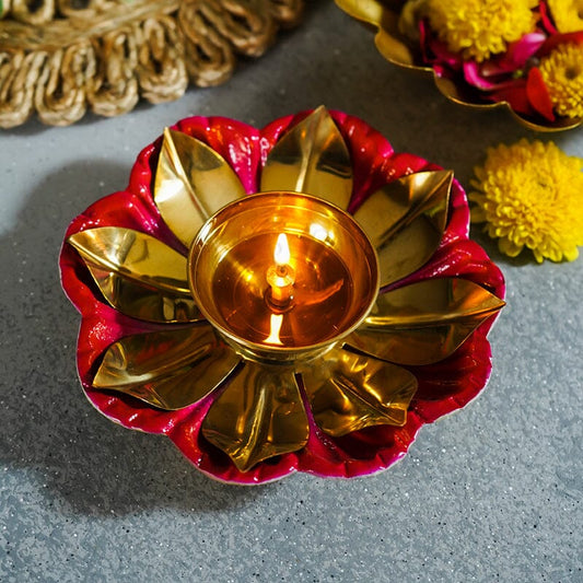 Decorative Lotus Diya Colored Base