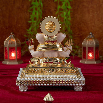 Dagdusheth Ganpati Murti With Chowki For Home - Gold Plated (7 Inch)
