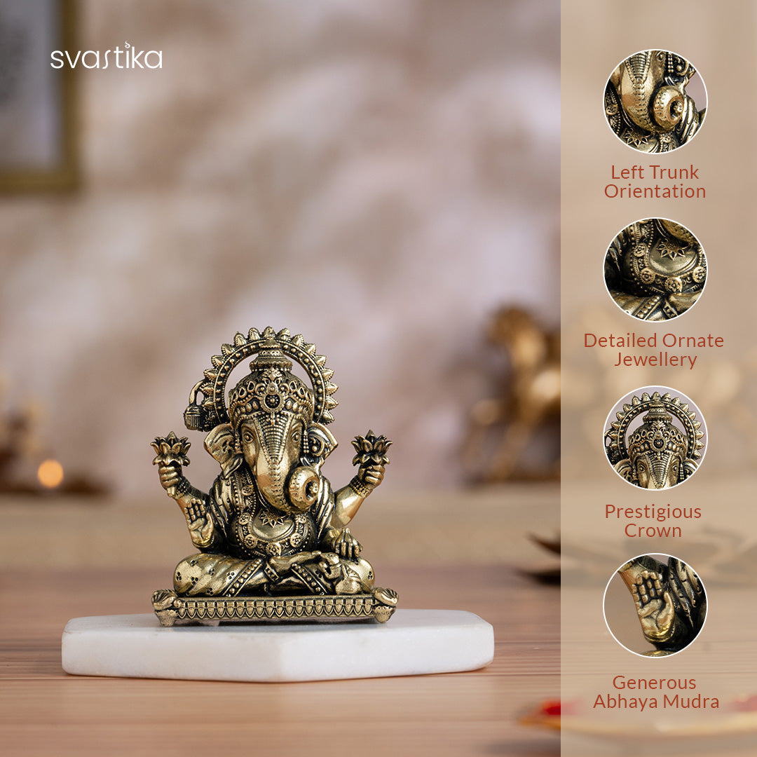 Brass Dagdusheth Ganpati Murti (3 Inch)